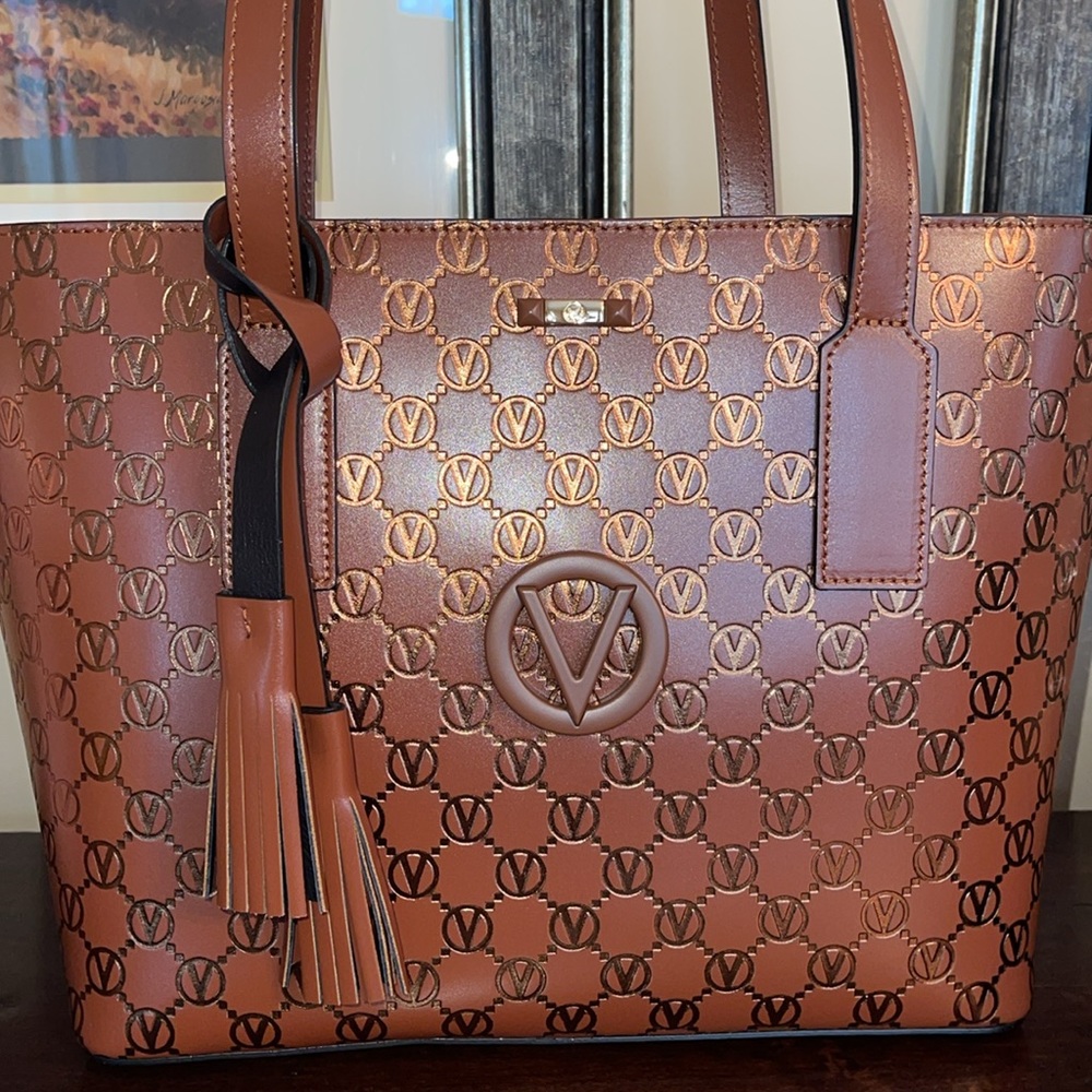 Valentino by Mario Valentino Leather Prince Monogram Tote
